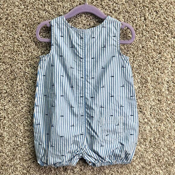 Vineyard Vines Romper Boys 12-18M Blue and White Striped Whale Embroidery Bubble - Picture 5 of 5